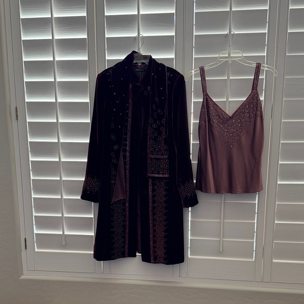 Lafayette 148 New York Velvet long jacket  in Deep Plum and coordinating cami